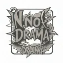 the text "NO DRAMA"  on a simple nonfigurative futuristic background tattoo design idea