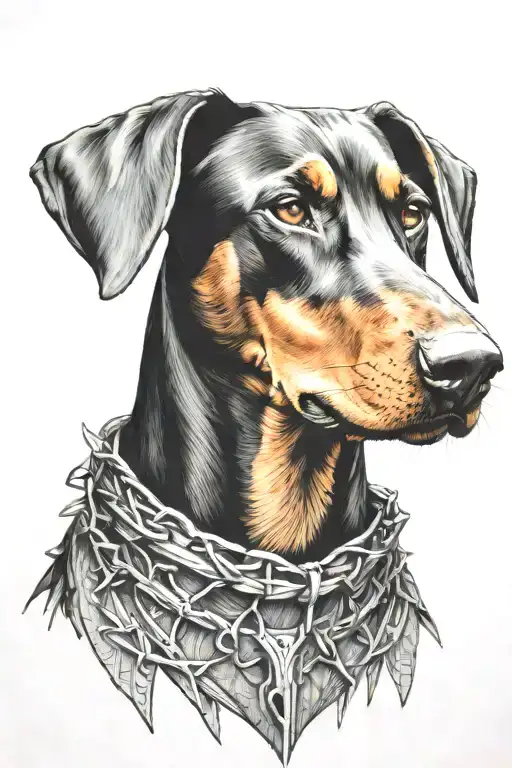 Doberman with barbed collar tattoo design idea