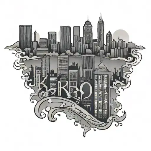 Rochester NY skyline silhouette, with rain hell or shine tattoo design idea