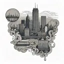 Rochester NY skyline silhouette, with rain hell or shine tattoo design idea