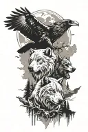 raven,wolf,bear,mountain tattoo design idea
