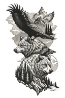 raven,wolf,bear,mountain tattoo design idea
