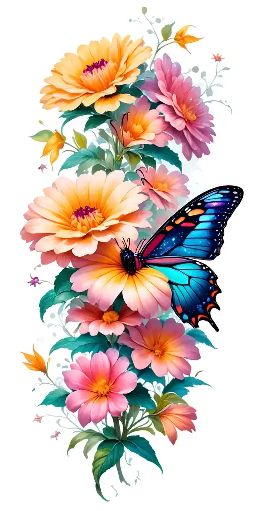 poisonous flowers with a cosmic butterfly tattoo design idea