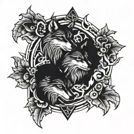 nordic 2 wolves skoll tattoo design idea