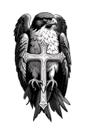 cross and hawk perched tattoo design idea