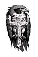cross and hawk perched tattoo design idea