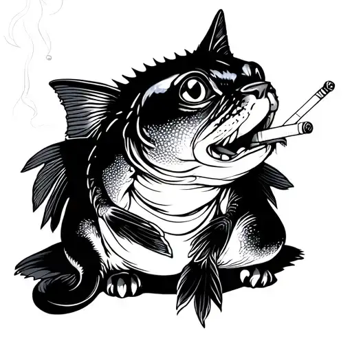 catfish sitting smoking cigarette tattoo design idea