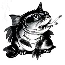 catfish sitting smoking cigarette tattoo design idea