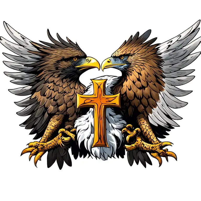 eagle and cross surrounded tattoo design idea