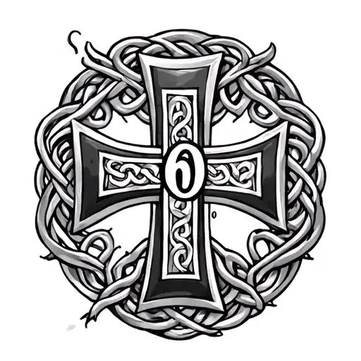 maltese cross and celtic design and the number 60 tattoo design idea