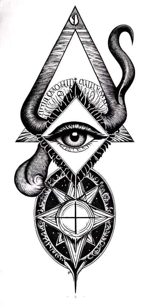 Occult symbols, the Eye of Providence, inverted pentagram, Baphomet tattoo design idea