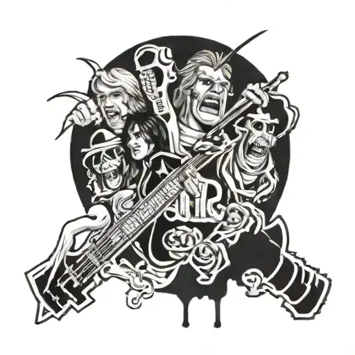 metallica, ac/dc, greenday, guns n roses, Foo fighters sleeve mix tattoo design idea