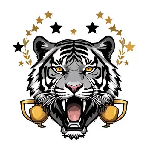 A tiger with a trophy and 8 stars tattoo design idea