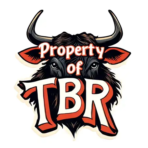 cattle brand with normal font displaying "Property of TBR", simple clean design, but expressing dominance and ownership tattoo design idea