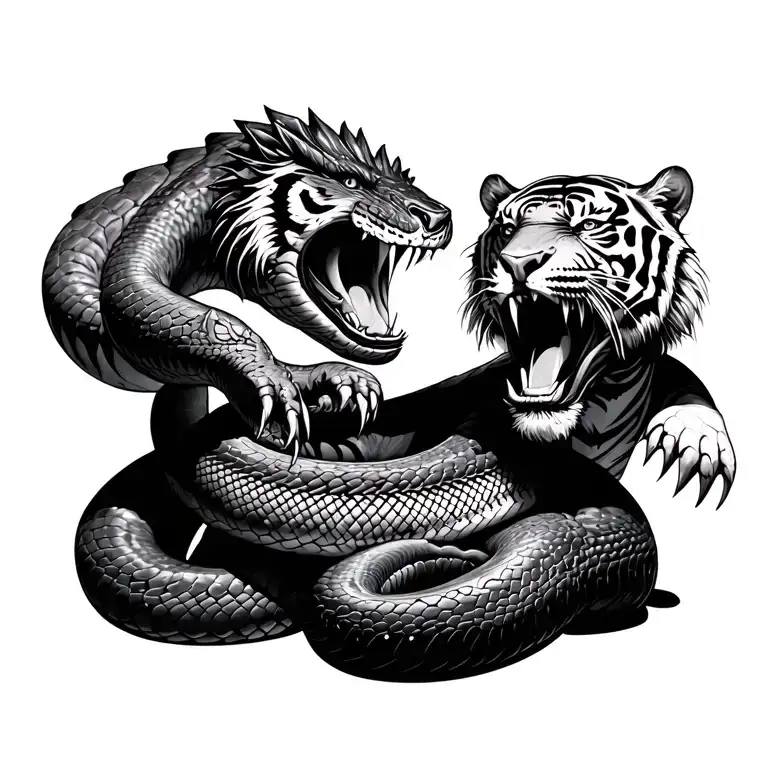 anaconda in battle with a tiger tattoo design idea