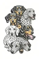 5 dachshunds one red, one piebald, one dapple, two black and tan tattoo design idea
