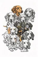 5 dachshunds one red, one piebald, one dapple, two black and tan tattoo design idea