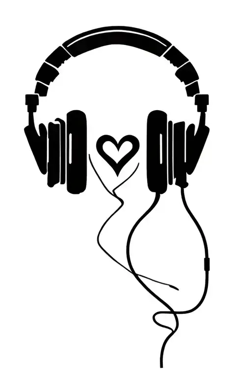 headphones and a heart mixed together as steampunk tattoo design idea