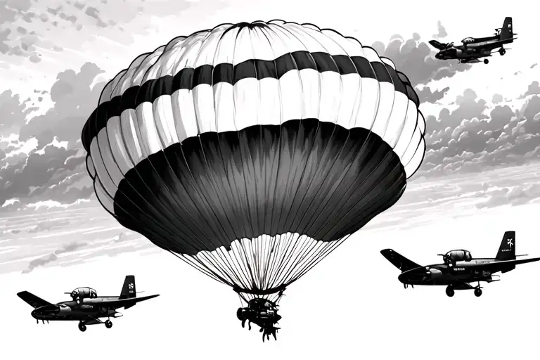 military parachute and aircraft flying tattoo design idea