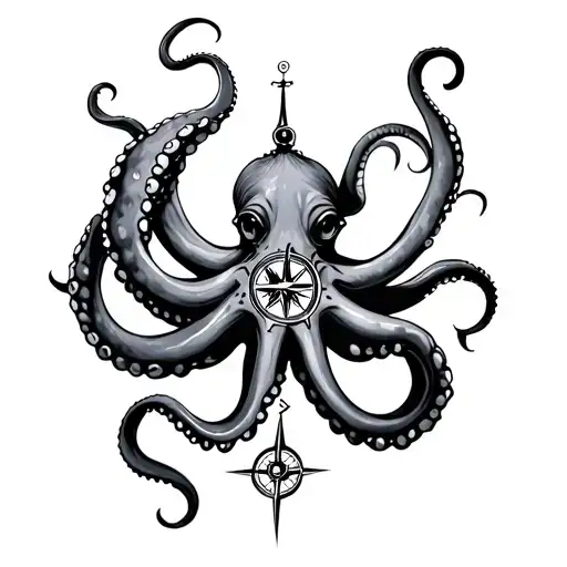 octopus with nautical compass tattoo design idea