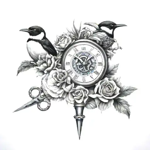 Clock Thistle scissors Penguins Compass Lion Scotland Roses Soldiers and poppy tattoo design idea