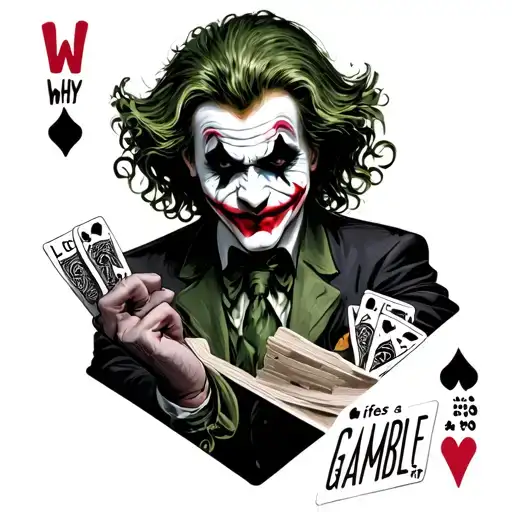 joker saying why so serious and royal straight flush saying life's a gamble tattoo design idea