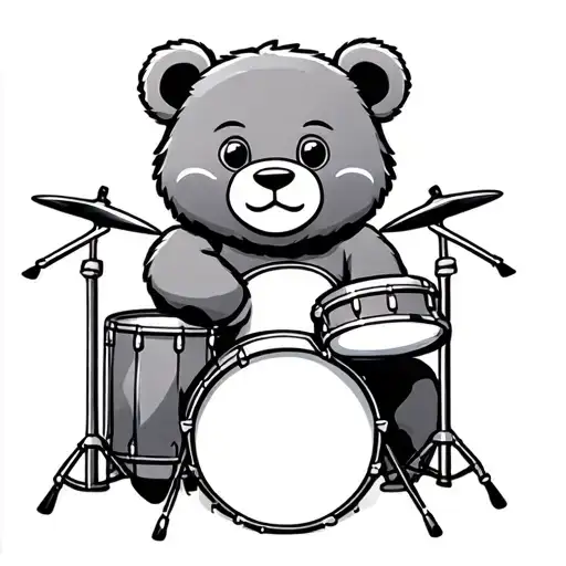 cute bear drummer tattoo design idea