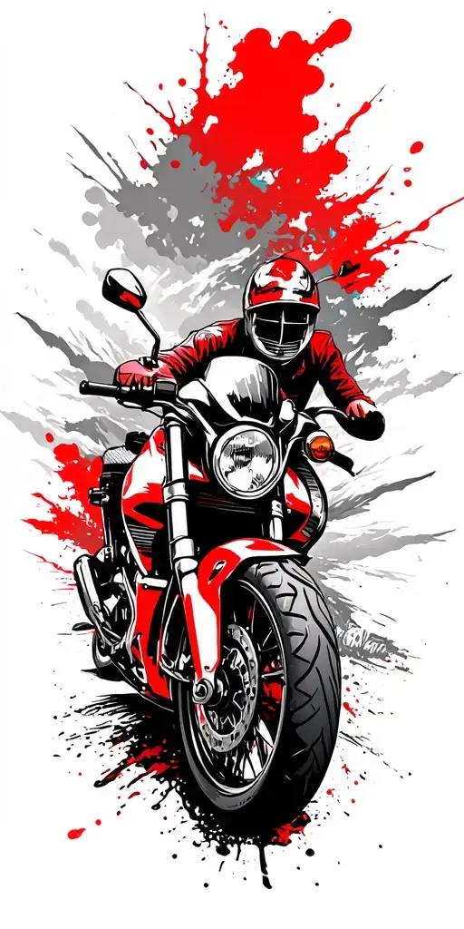 Motorcycle theme, mountains, trees, road, clouds surrounding tattoo design idea