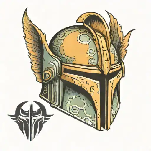 Mandalorian helmet with Valkyrie wings tattoo design idea