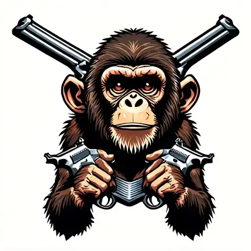 bad monkey with guns tattoo design idea