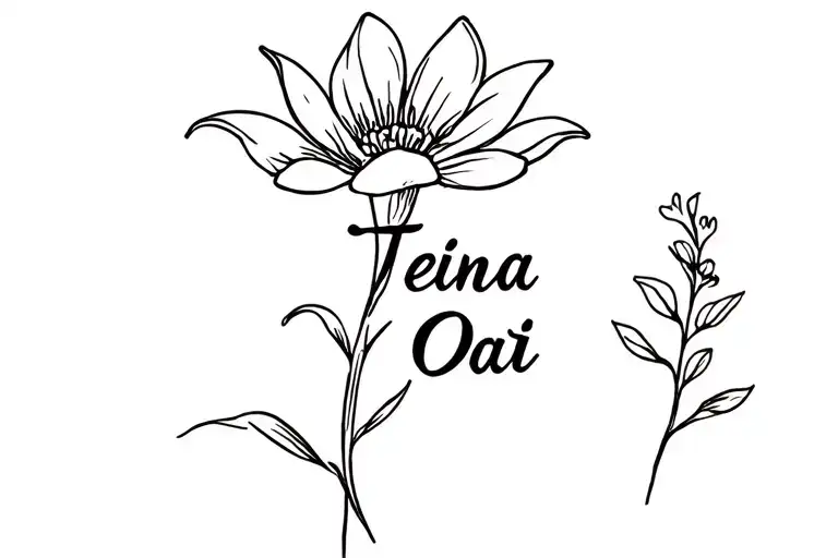 FLOWER WITH CURSIVE WRITING IN STEM UNDER BOOB FINE LINE TATTOO THE WRITING SAYING Teina Oati  tattoo design idea
