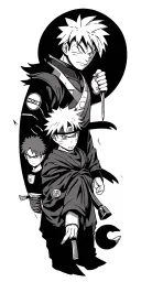 Anime Fulkl sleeve with one piece naruto dragonball z jujutsu kaisen and demon slayer very little colour tattoo design idea