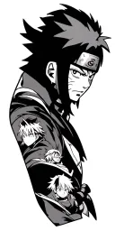 Anime Fulkl sleeve with one piece naruto dragonball z jujutsu kaisen and demon slayer very little colour tattoo design idea