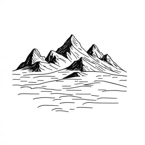 I want a minimalist fine-line tattoo featuring aesthetic mountains to represent my hometown, Annecy, France. tattoo design idea