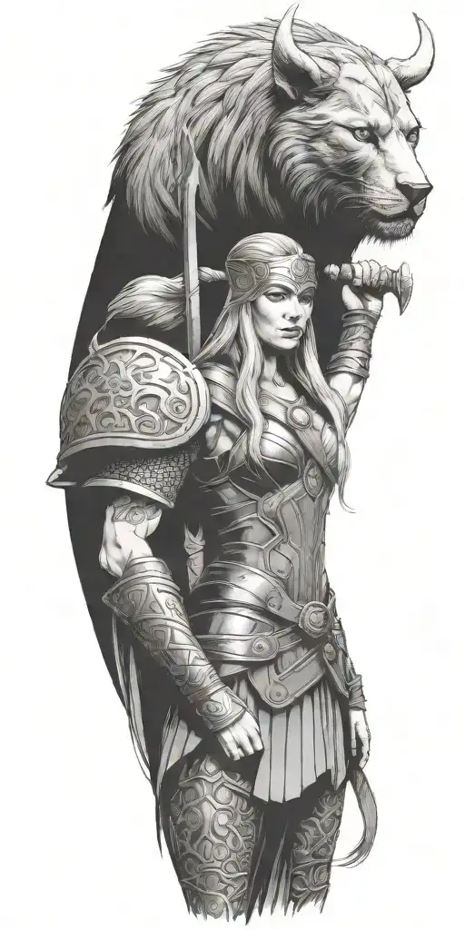 Thor and viking female warrior tattoo design idea