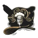 Incorporate an intricate design of a chef's hat with a swirling pattern of ale dante and bread, accented with a santoku knife tattoo design idea