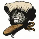 Incorporate an intricate design of a chef's hat with a swirling pattern of ale dante and bread, accented with a santoku knife tattoo design idea