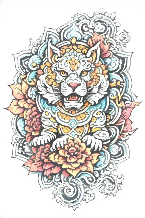 mandala and foo dog tattoo design idea