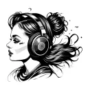 beautiful woman wearing dj headphones listening tattoo design idea