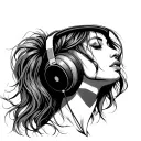 beautiful woman wearing dj headphones listening tattoo design idea