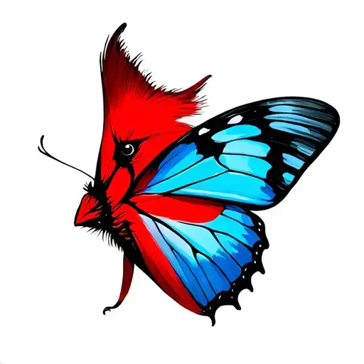 cardinal and blue butterfly  tattoo design idea