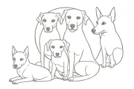 Three dogs together, one of them a pincher breed, another with a spot on the eye, all three symbolizing that they are angels tattoo design idea