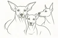 Three dogs together, one of them a pincher breed, another with a spot on the eye, all three symbolizing that they are angels tattoo design idea