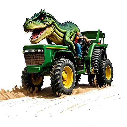 tranosaurus rex driving  a John deer tractor tattoo design idea