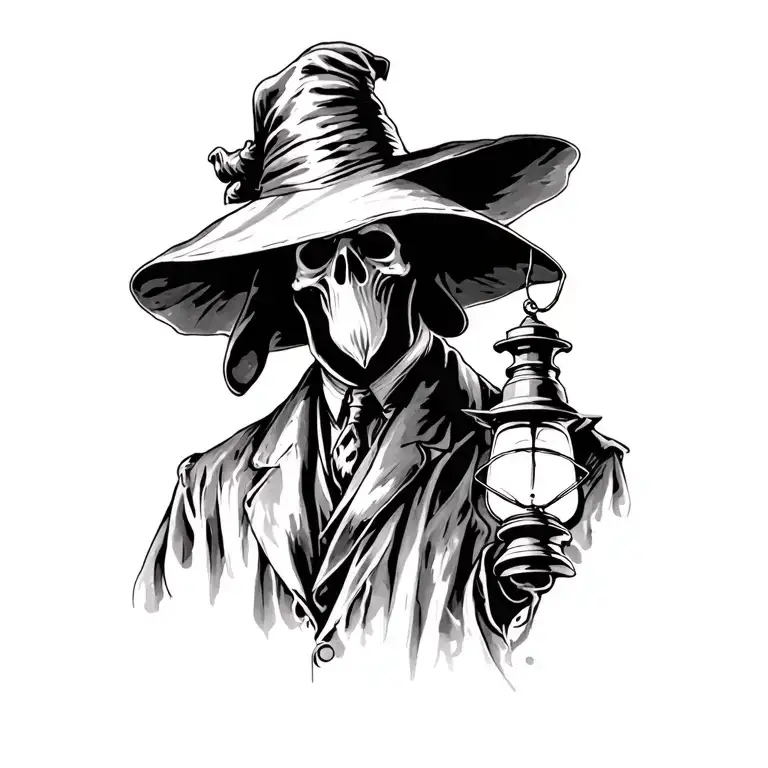 black plague doctor with lantern tattoo design idea