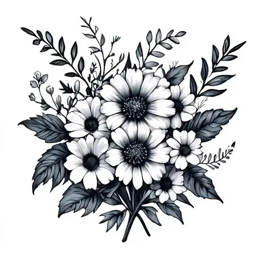 january, april,june, july, august, september birth flowers together tattoo design idea