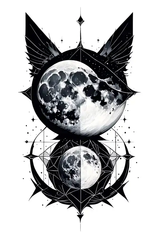 moon, geometric, dark, gothic style tattoo design idea