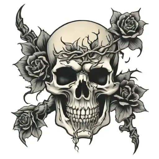 skull with thorns tattoo design idea