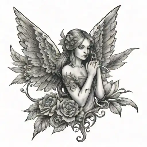 fairy holding an owl tattoo design idea
