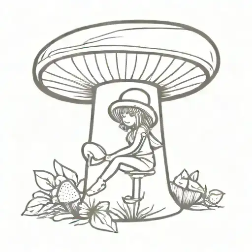 simple drum with mushroom fairy tattoo design idea